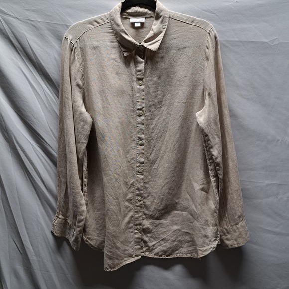 J. Jill Love Linen Oatmeal button front Collared long sleeve top Sm Missy - Picture 1 of 5